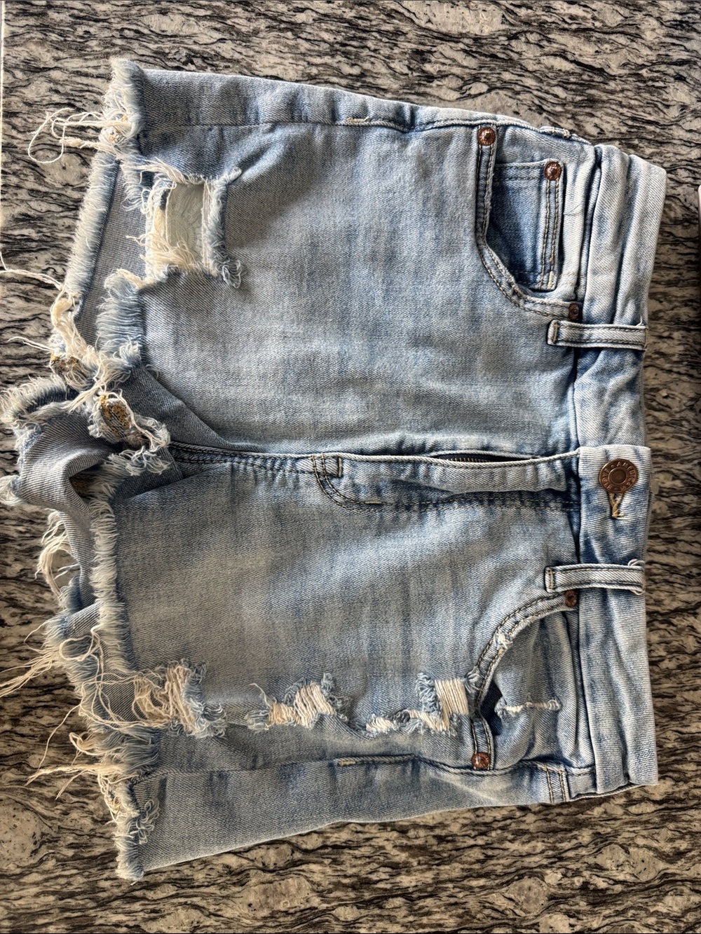 American Eagle Outfitters Light Wash Distressed Jean Shorts-Super Stretch